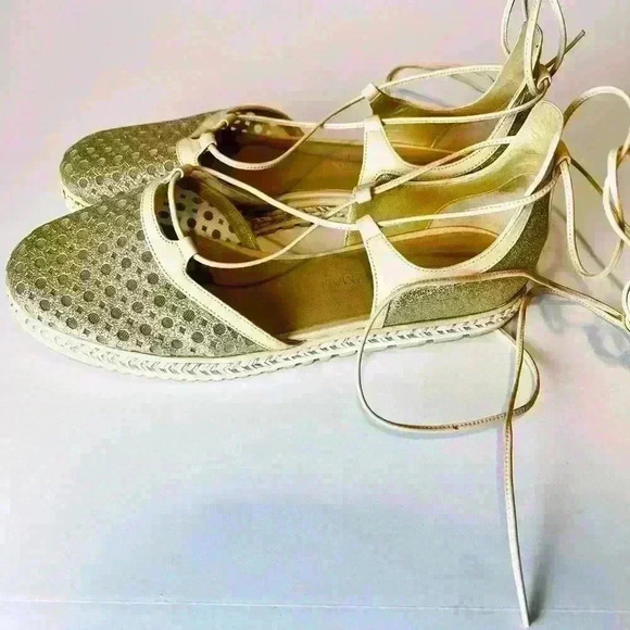 Stuart Weitzman Espadrille with Mesh and Leather Strap-Up Laces. - Picture 3 of 8